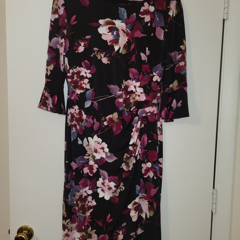 Connected Apparel Black/Pink Floral Dress, Size 14